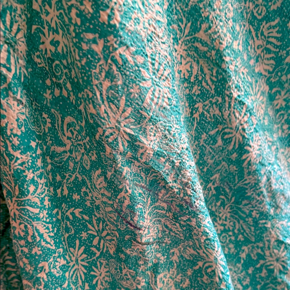 Floral Patterned Silk Teal Sarong